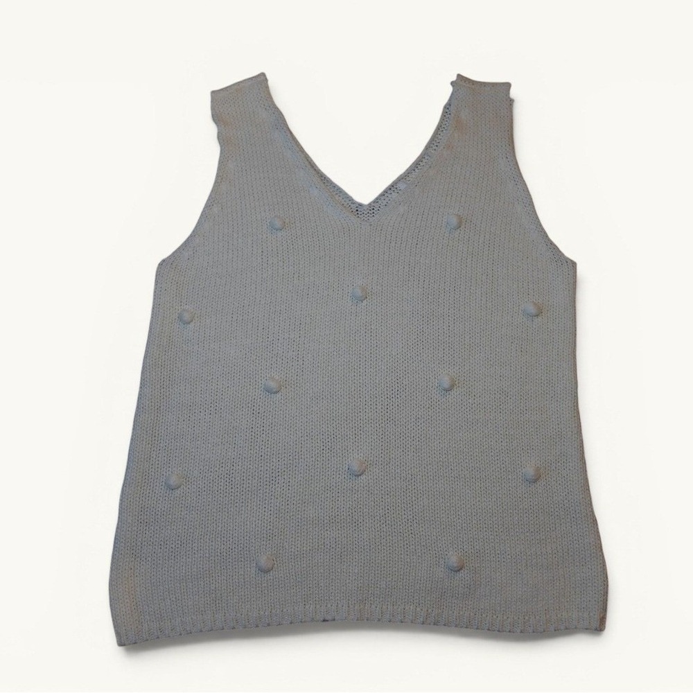 Ivory Pom Pom‎ Knit V-Neck Sweater Vest Cottagecore Medium